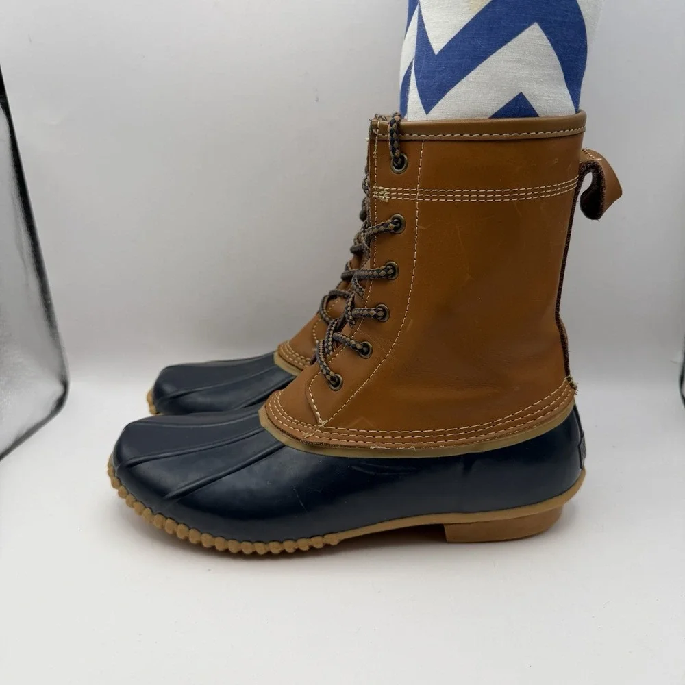 Land's End Women's Sz 8 Leather and Blue Rubber Duck Boots 502426‎